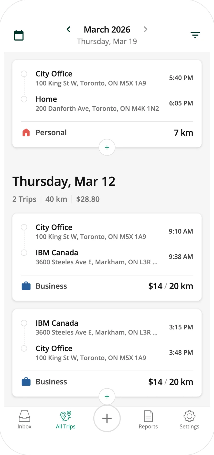Driversnote app recording a trip