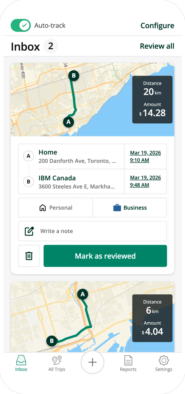 Driversnote classifying trips